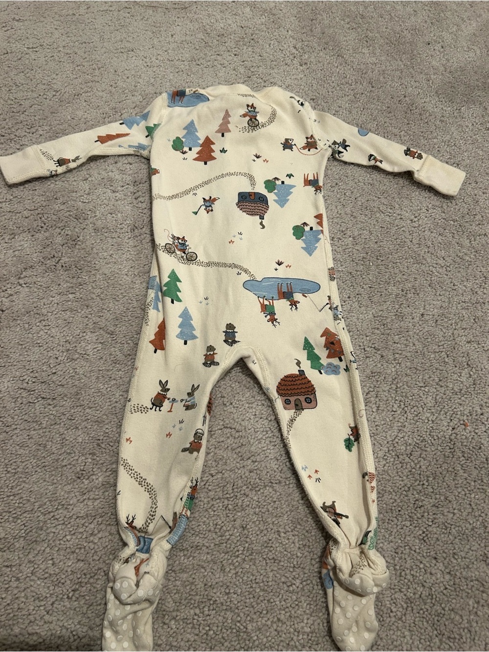 Hanna Andersson Cream Footed One-Piece Pajamas with Woodland Print 3-6 months - Picture 7 of 7